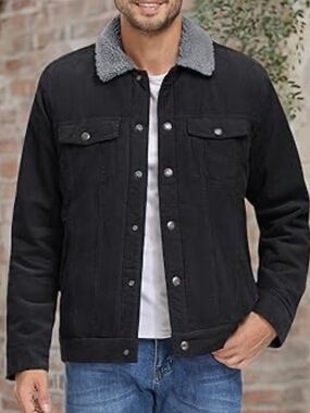 Coastaoro Men's Black Sherpa Collar Denim Jacket